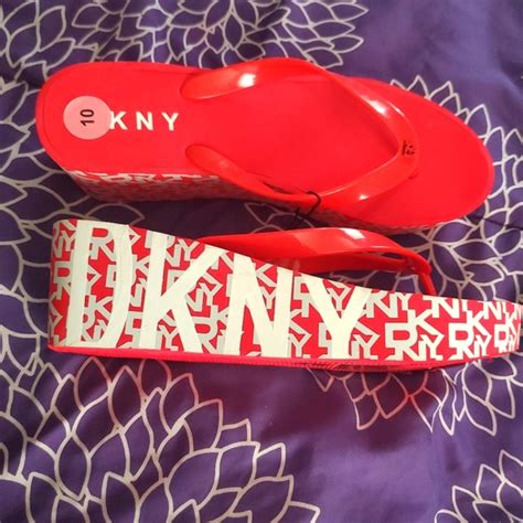 Dkny Shoes Red Dkny Wedge Thong Sandals Size Poshmark