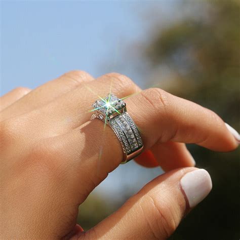 Elegant 925 Silver Filled Ring Women Cubic Zircon Wedding Jewelry Sz 5 11 Ebay