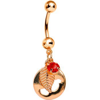 Red Gem Rose Gold Juicy Apple Dangle Belly Ring Dangle Belly Rings