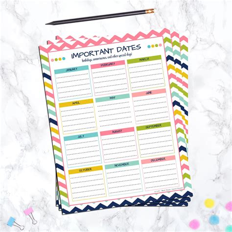 Important And Special Dates Template Instant Download The Neat