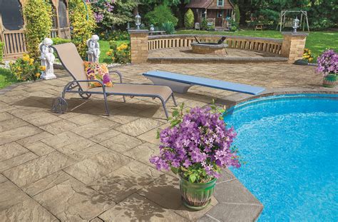The ledgestone xl includes modular cambridge pavingstones with armortec in these approximate sizes: This stunning pool patio features pavers from Cambridge's ...