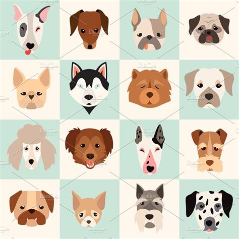 Set Of Cute Dogs Icons Pre Designed Illustrator Graphics ~ Creative