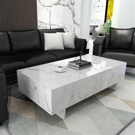 Cosvalve Rectangle High Gloss White Marble Coffee Table 425x209x12
