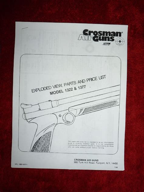 Crosman 1322 1377 Factory Service Manual Two Seal Kits Exploded