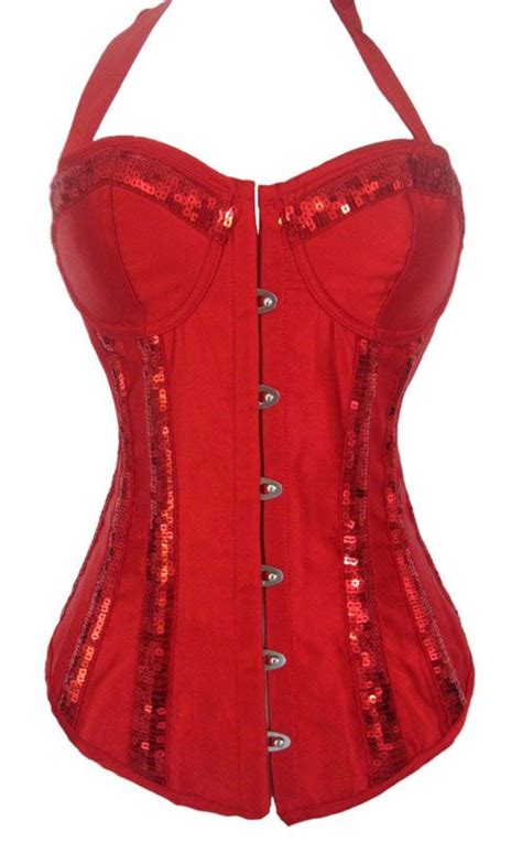 red sequin neck line corset sexy steel boned corsets bridal corsets overbust corset corset