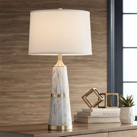 Possini Euro Design Modern Table Lamp 29" Tall White Faux Marble White