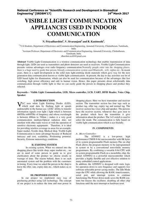 Pdf Visible Light Communication Appliances Used In Indoor Communication