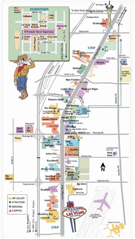 Vegas Strip And Downtown Map Las Vegas Blvd Las Vegas Nevada