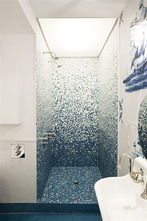 Ombre Mosaic Tile In 2020 Blue Shower Tile Mosaic Bathroom Shower