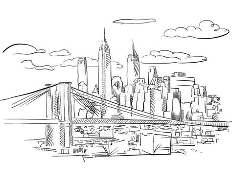 Photo About Manhattan And Brooklyn Bridge Detailed Sketch Hand Drawn