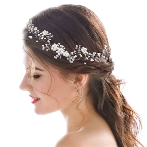 Yean Wedding Headband Hair Vine Silver Crystal Flower