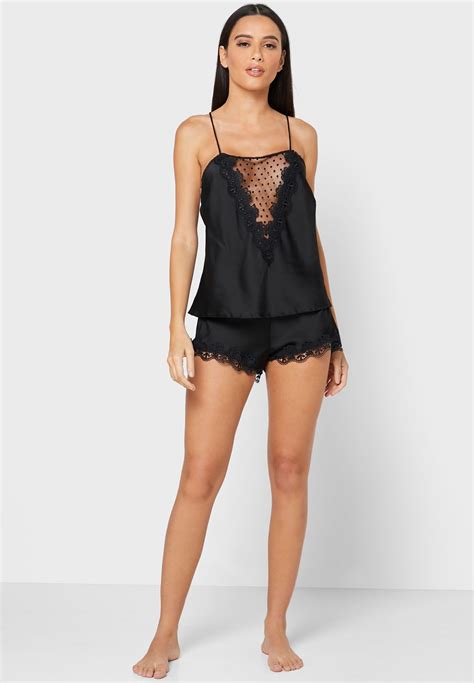 buy ann summers black ruffle trim sheer cami top and shorts set for women in mena worldwide