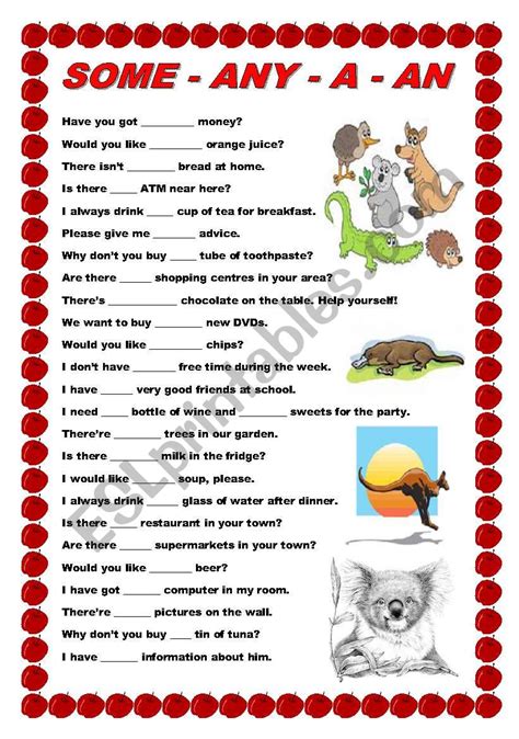 Some Any A An Esl Worksheet By Ildibildi