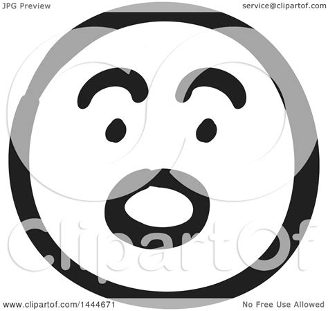 Clipart Of A Black And White Surprised Smiley Emoticon Face Royalty