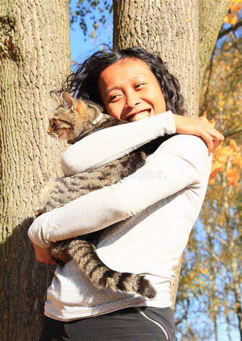 Girl Hugging Cat Stock Image Image Of Smiling Hugging 167888405