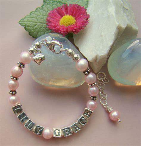 All Pink Freshwater Pearls Bali Silver Name Bracelet Babybeadtreasures