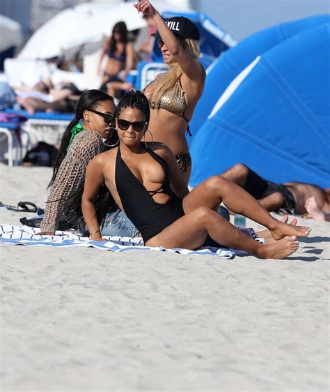 Christina Milian Nipple Slip Wearing A Skimpy Black Swimsuit In Miami Beach Porn Pictures Xxx