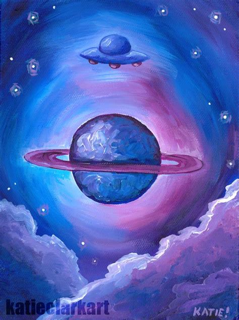 Saturn Ufo Acrylic Painting Galaxy Painting Acrylic Alien Painting