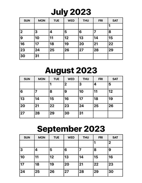 July August And September 2023 Calendar Calendar Options