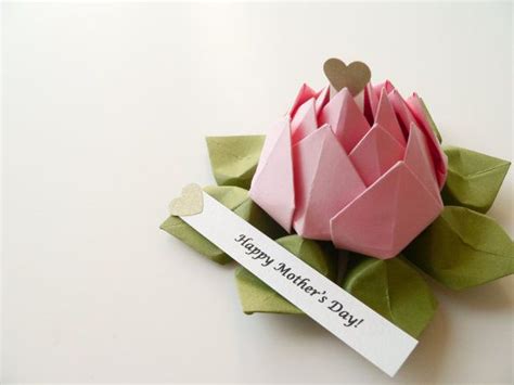 Personalized Mothers Day Origami Lotus Flower In Blossom Pink And Moss