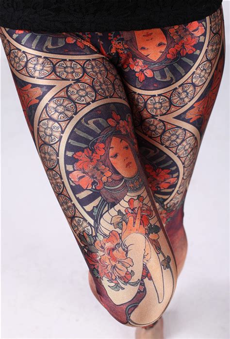 Alphonse Mucha Print Yoga Leggings Alfons Mucha Tights Christmas