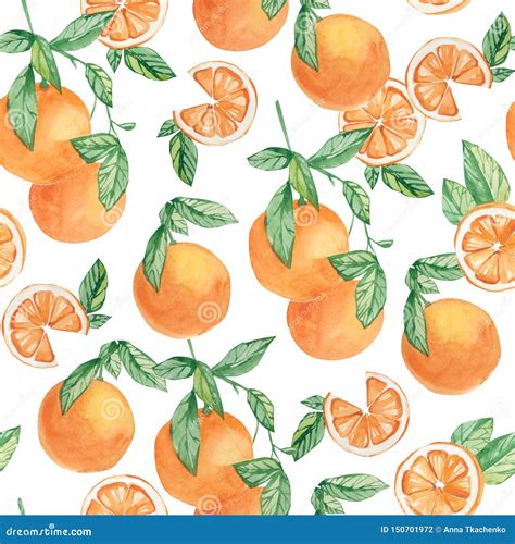 Watercolor Fruit Pattern Orange Summer Print For The Textile Fabric