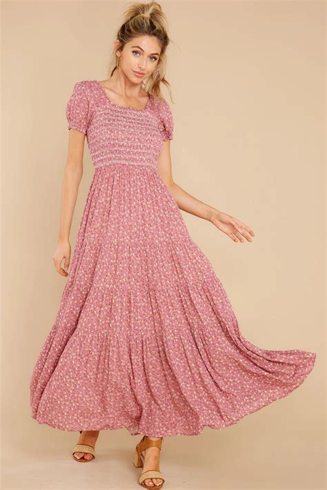 S Dresses Peasant Pink In Maxi Dress With Sleeves Disco Dress Printed Maxi Dress
