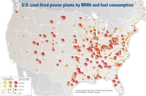 Map Of Us Coal Fired Power Plants By Mwh And Fuel Consumption