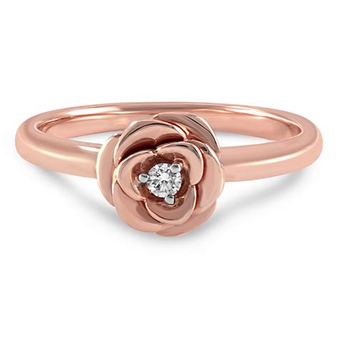 14k Rose Gold And Diamond Flower Ring By Estenza Sapphire Engagement