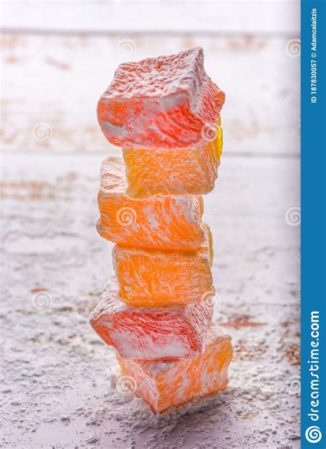 Turkish Delight Pieces Coated With Powdered Sugar Stock Image Image