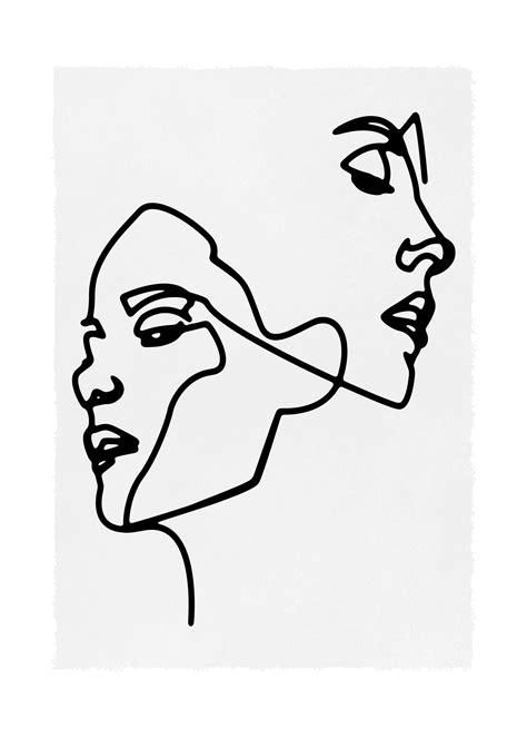 Two Faces Study Line Art Print Face Line Drawing Abstract Line Art
