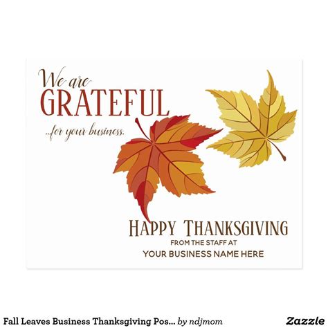 Custom Fall Leaves Business Thanksgiving Postcards Zazzle