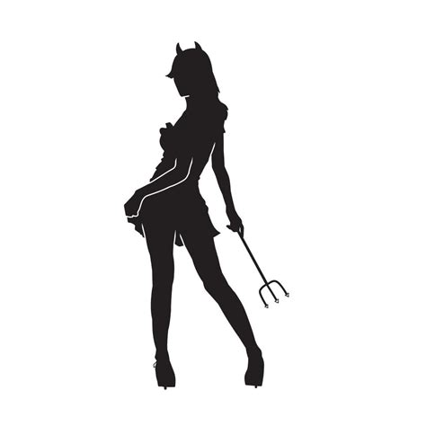 Vector Illustration Of Black Silhouette Of A Devil Woman Isolated White Background 16211594