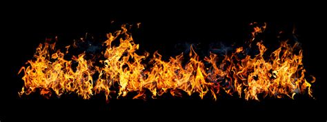Fire Flames On Black Background Isolated Wall Of Fire Stock Photo