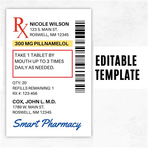 Prescription Label Template Editable Rx Bottle Label Template Party Favor Fun Pill Bottle Label