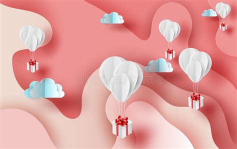3d Paper Art Of Air White Balloons T Floating On Abstract Curve