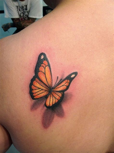 3d Orange And Black Butterfly Tattoo On Back With Images 3d