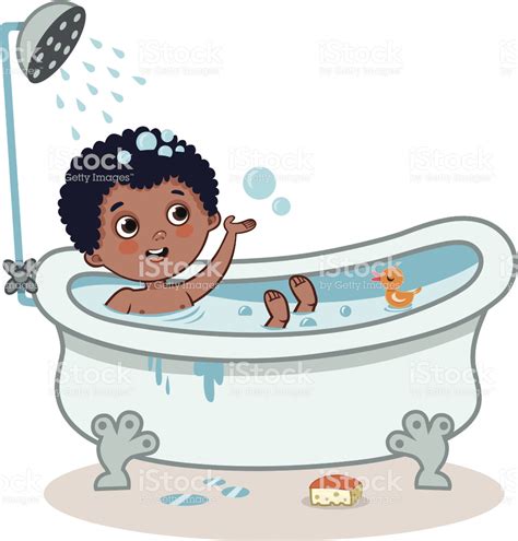 A Cute Little Boy Enjoying A Bubbly Bath Cartoon Drawings Baby Bath