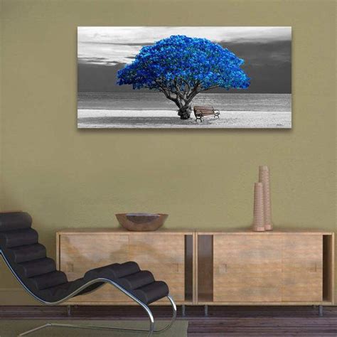 Scenic Big Blue Tree Canvas Wall Art Nature Art Prints