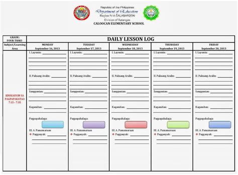 New Deped K Daily Lesson Log Grades St Th Quarter All Subjects