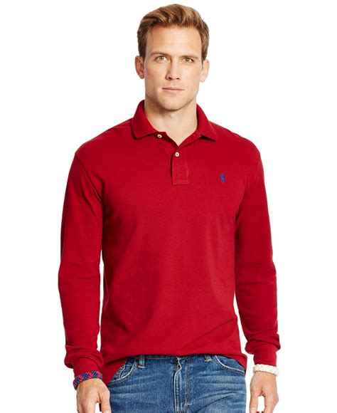 Polo Ralph Lauren Long Sleeved Classic Fit Mesh Polo Shirt In Red For