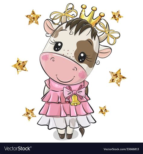 Cute Cartoon Princess Cow On A White Background Download A Free