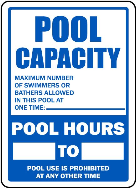 Pool Capacity And Pool Hours Sign Get 10 Off Now