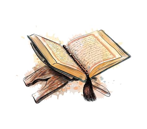 Holy Book Of Koran With Rosary Hand Drawn Sketch Vector Illustration