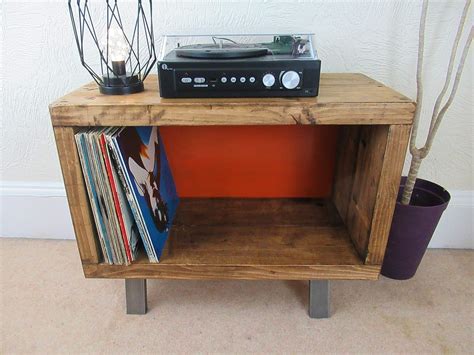 Record Player Stand Mid Century Style Solid Wood Lp Storage For Vinyl