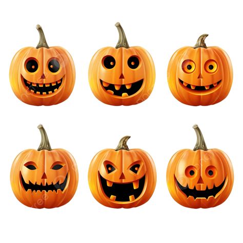 Set Of Five Halloween Pumpkins With Different Facial Expressions