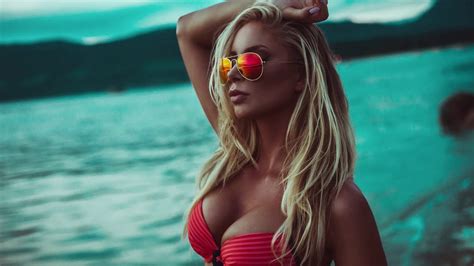 Wallpaper Blonde Women Outdoors Bra Sunglasses Standing Baltic Sea Jason Harynuk