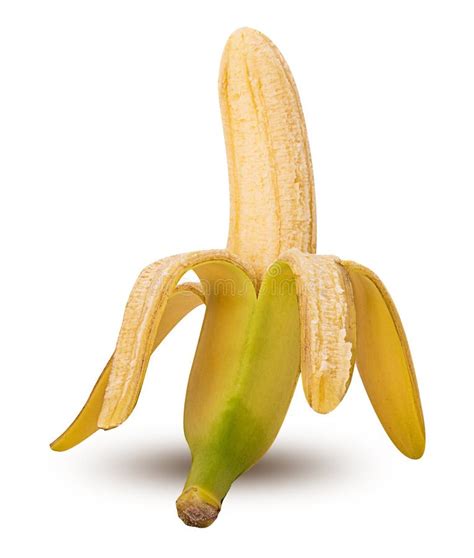 Ripe Peeled Banana And Sweet Peach One Cut In Half Stock Photo Image