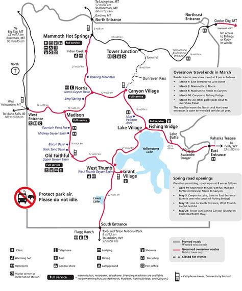 Yellowstone Winter Map Showing Roads Open To Over Snow Vehicles And