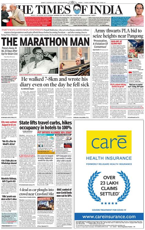 The Times of India Mumbai-September 01, 2020 Newspaper